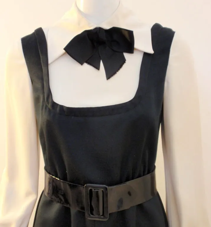 GEOFFREY BEENE 1960s Boutique Black & Cream Satin Dolly Dress
