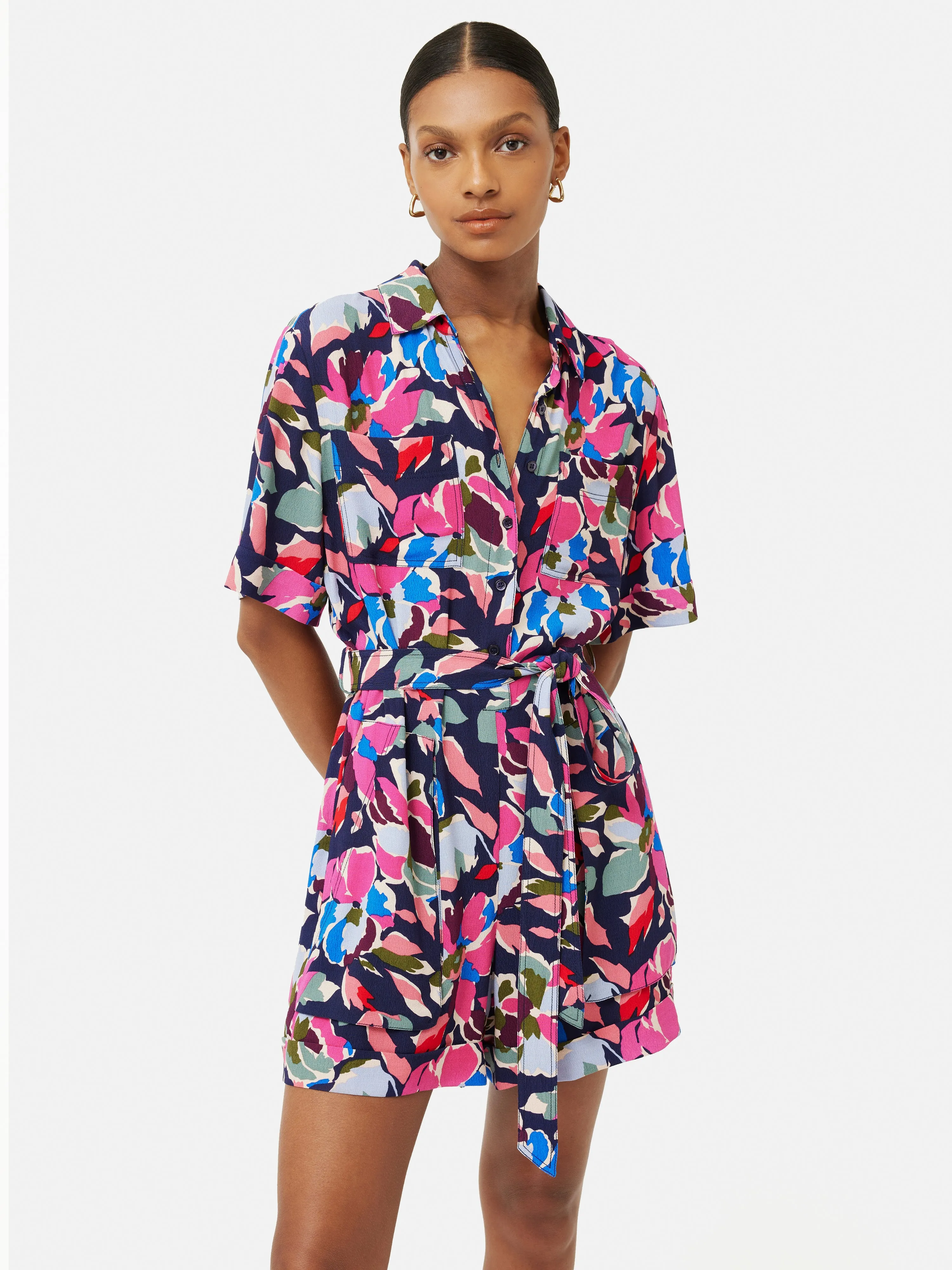 Graphic Pansy Playsuit | Red