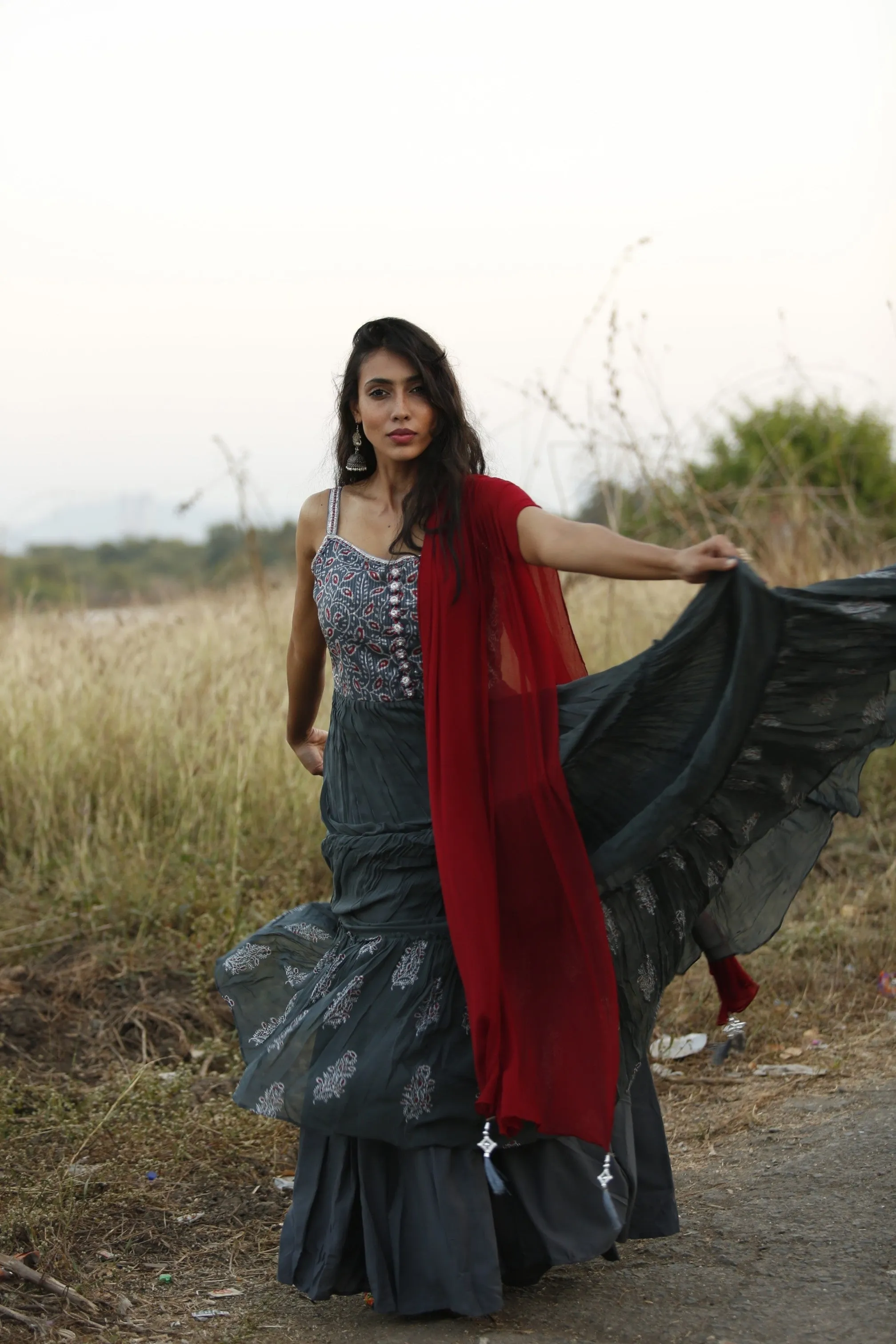 Gray Paisley Anarkali Gown