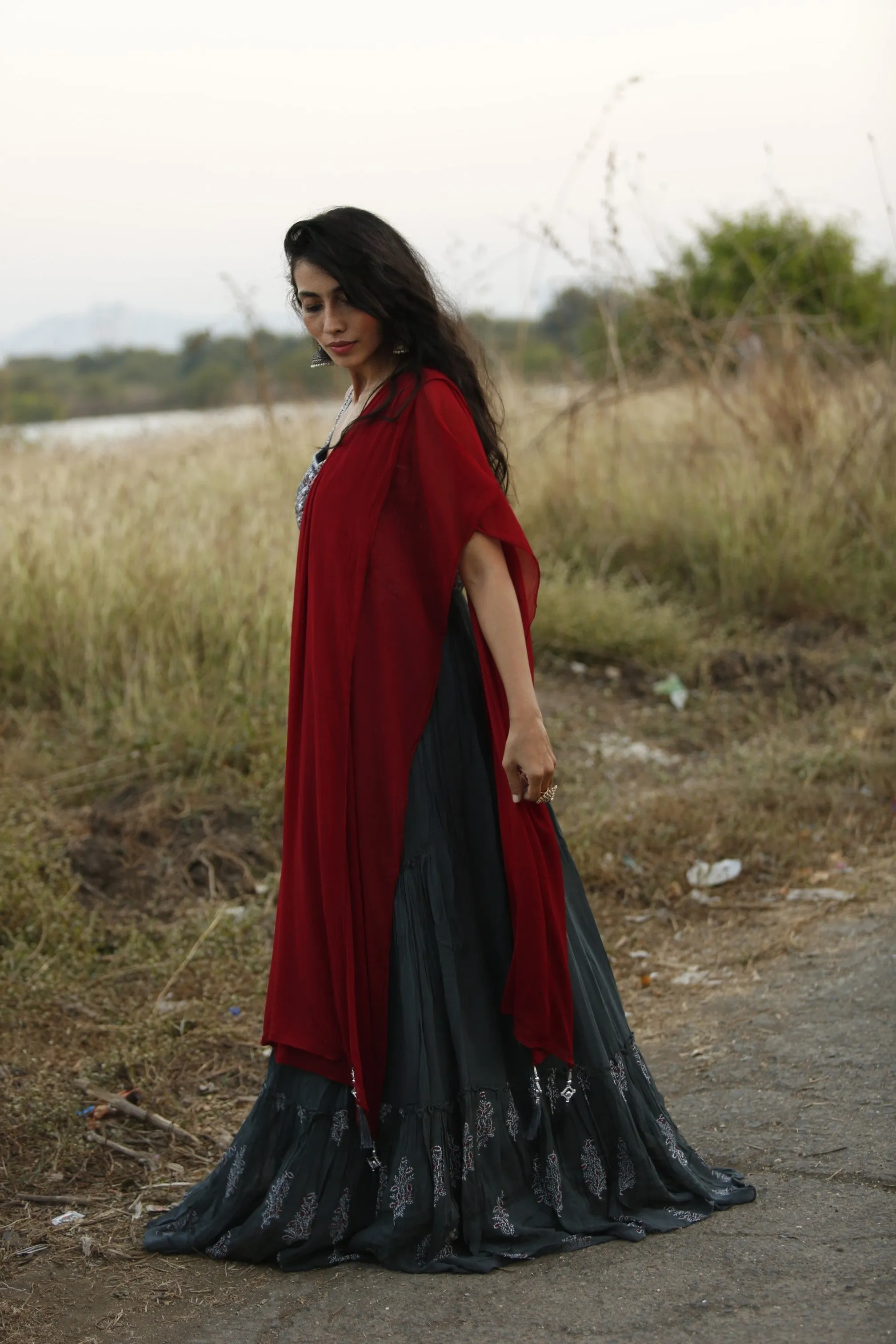 Gray Paisley Anarkali Gown