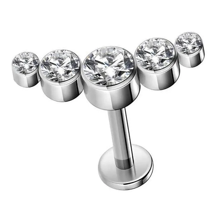 Internally Threaded Steel 5 CZ Cluster Tragus Labret