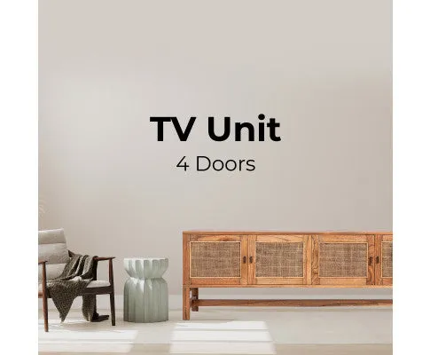 Jasmine ETU Entertainment TV Unit 160cm 4 Door Mindi Wood Rattan - Brown