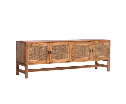 Jasmine ETU Entertainment TV Unit 160cm 4 Door Mindi Wood Rattan - Brown