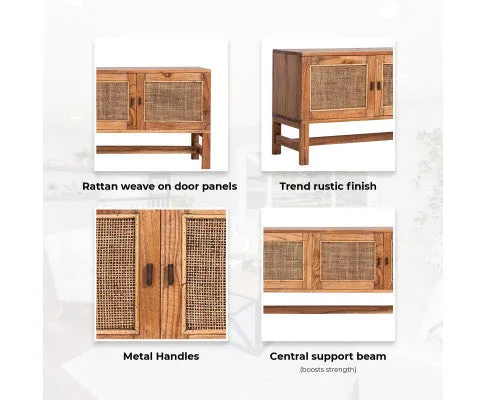 Jasmine ETU Entertainment TV Unit 160cm 4 Door Mindi Wood Rattan - Brown