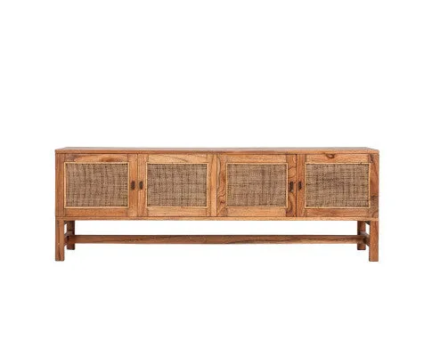 Jasmine ETU Entertainment TV Unit 160cm 4 Door Mindi Wood Rattan - Brown