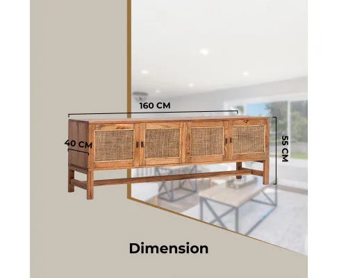 Jasmine ETU Entertainment TV Unit 160cm 4 Door Mindi Wood Rattan - Brown