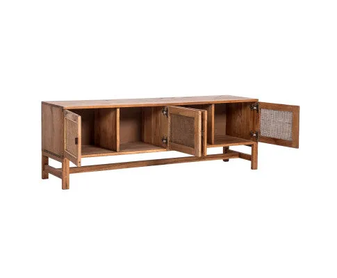 Jasmine ETU Entertainment TV Unit 160cm 4 Door Mindi Wood Rattan - Brown