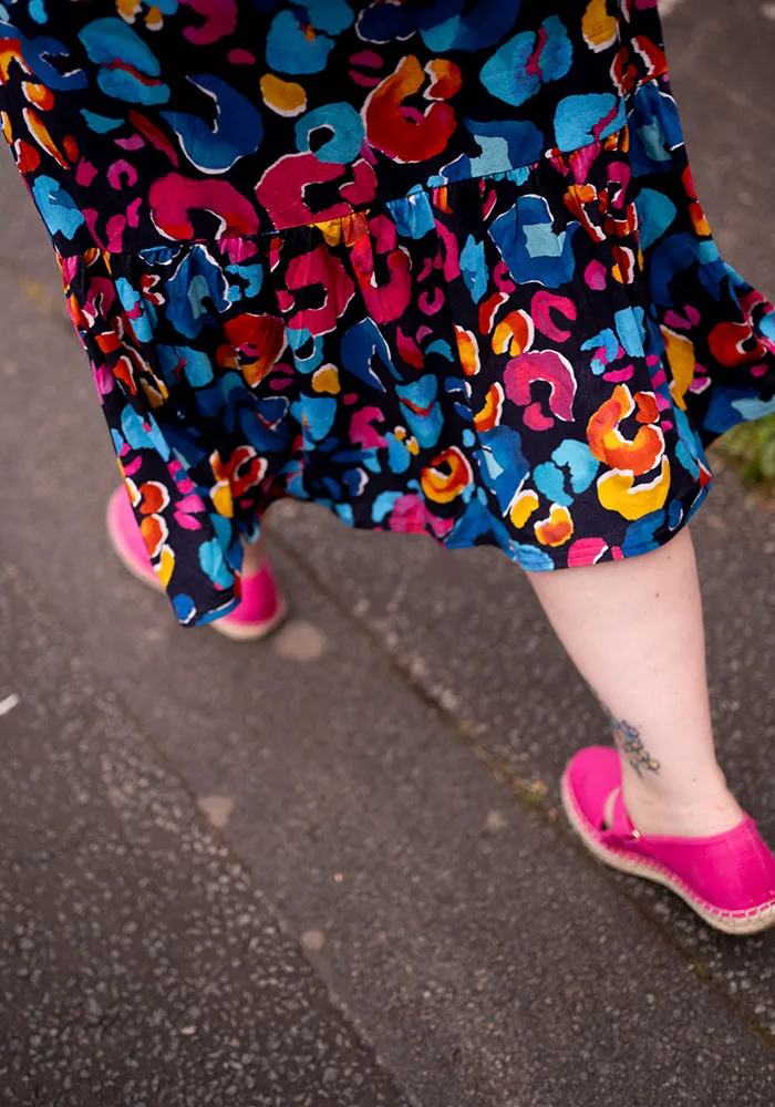 Kathleen Animal Print Tiered Hem Viscose Midi Dress