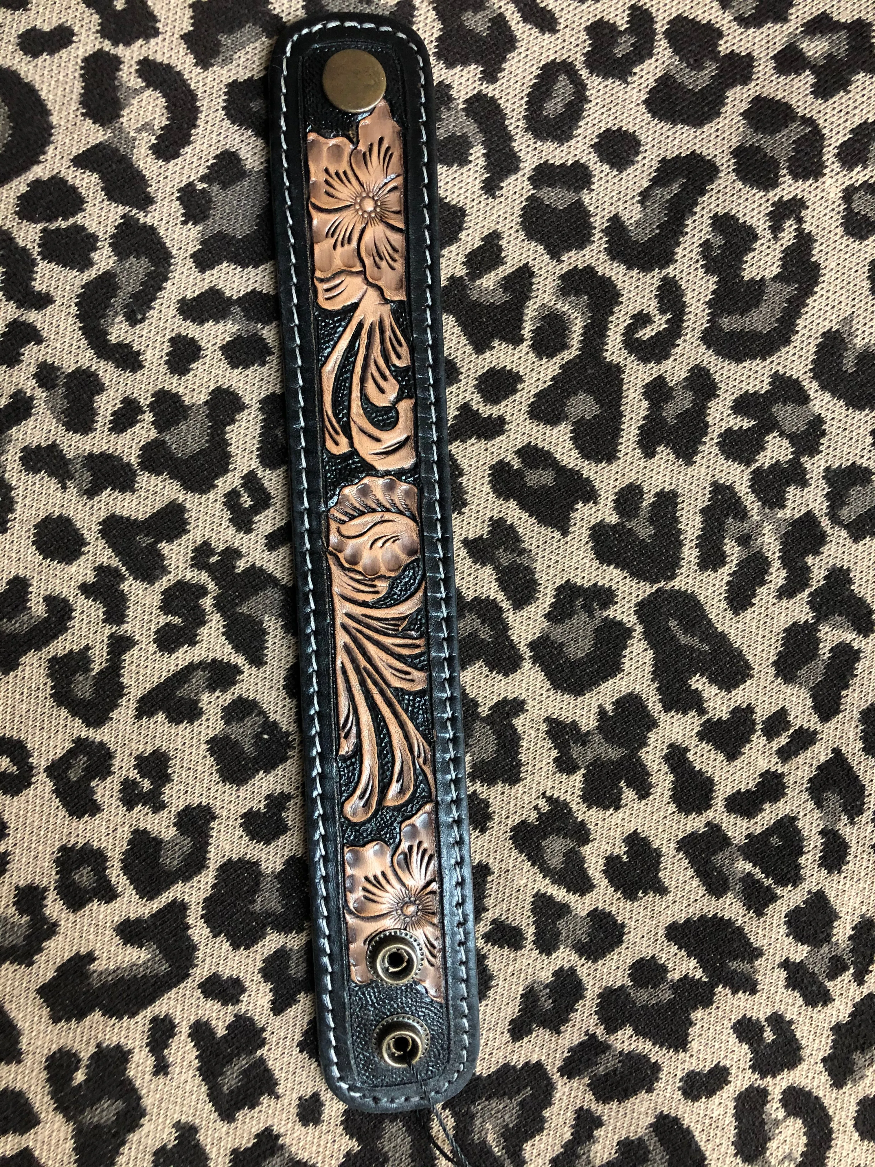 Leather Flower Tooled Bracelet