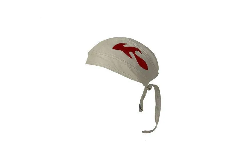 Leather Skull Cap With Brown Flames, AC7-BEIGE-DL