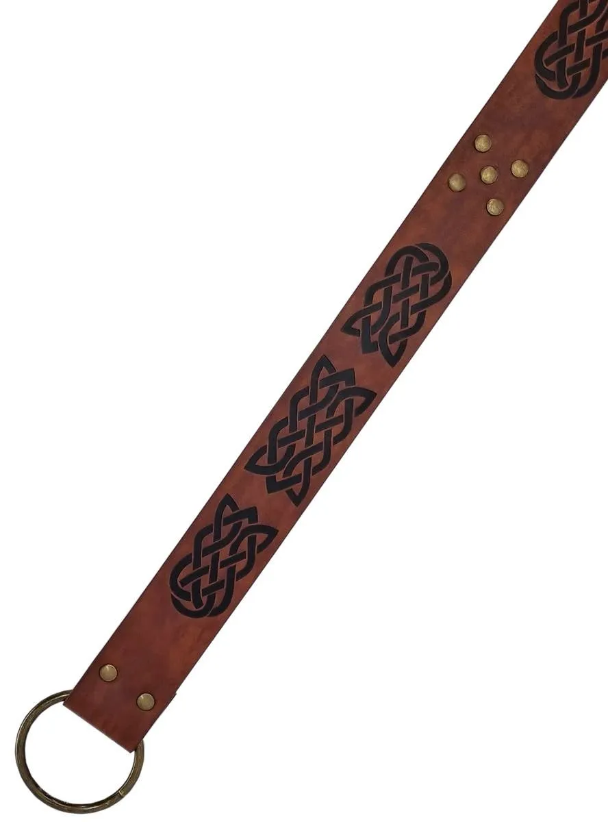Long Brown Leather Look Celtic Print Costume Belt