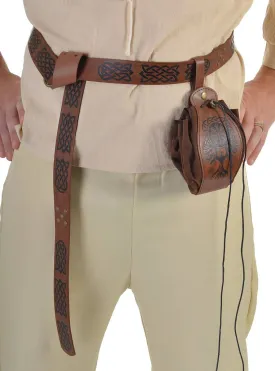 Long Brown Leather Look Celtic Print Costume Belt