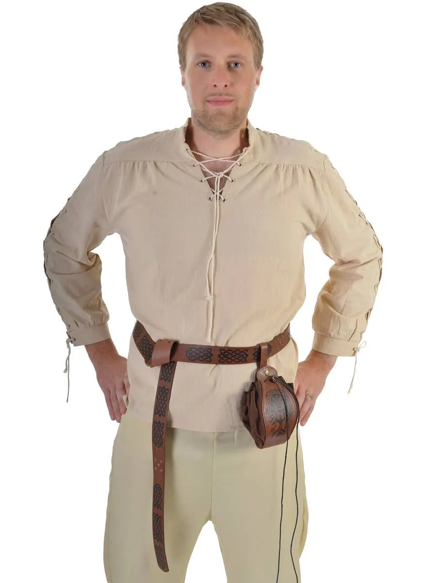 Long Brown Leather Look Celtic Print Costume Belt