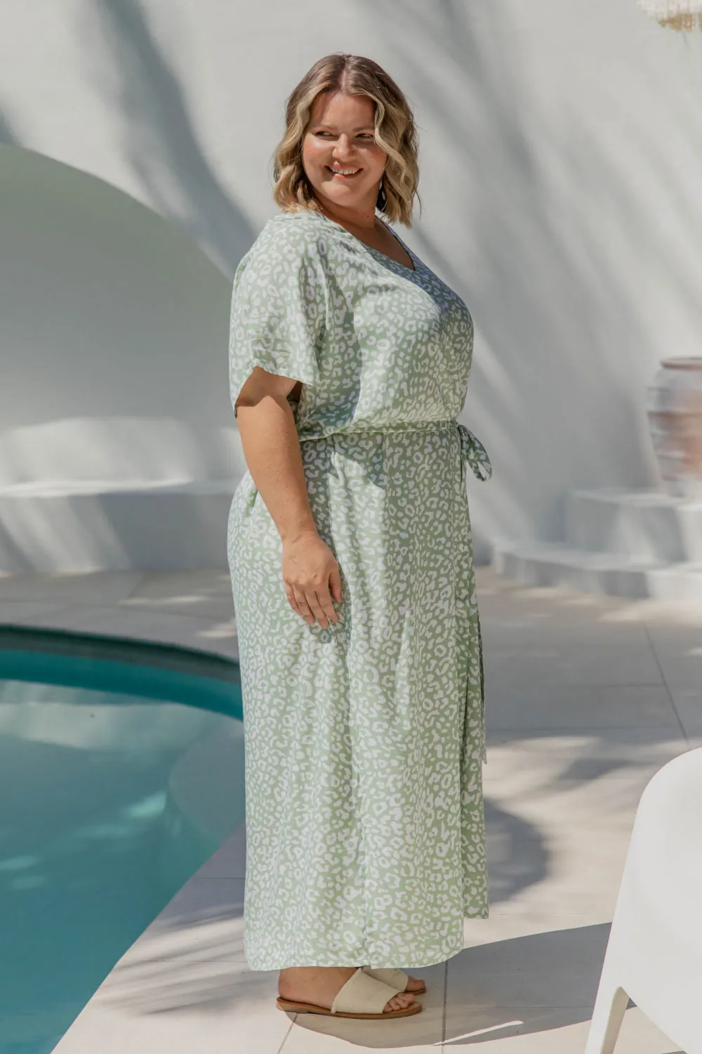 Long Leopard Print Dress - Pastel Mint Green