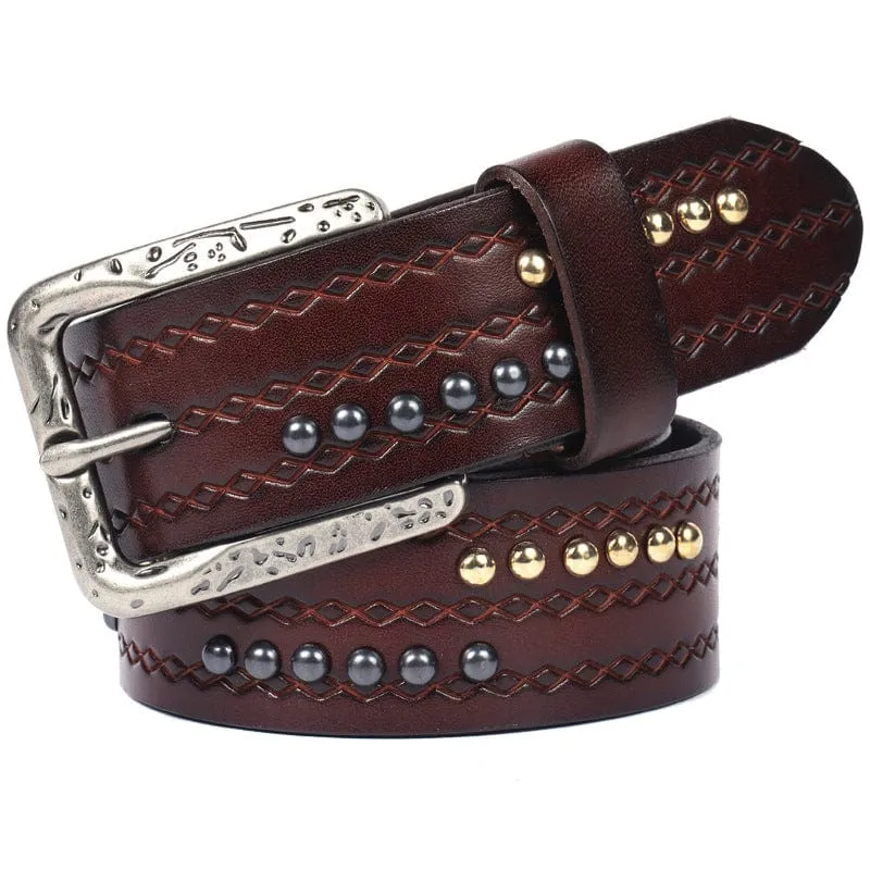 Men's Gothic Diamond Embossed Studded Belt