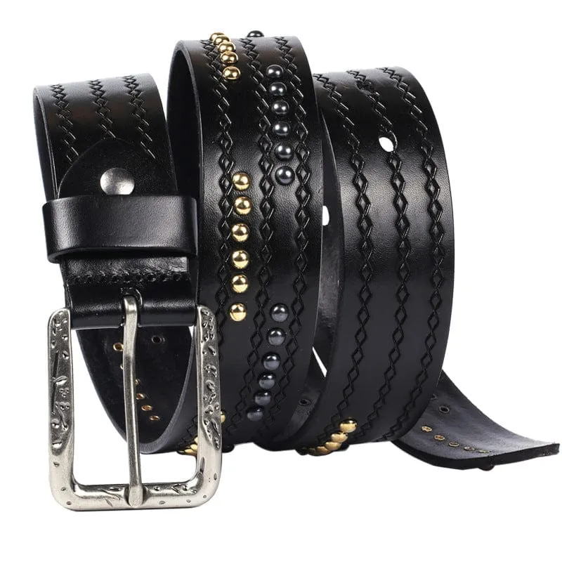 Men's Gothic Diamond Embossed Studded Belt