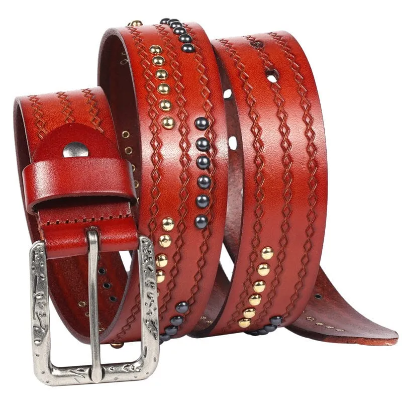 Men's Gothic Diamond Embossed Studded Belt