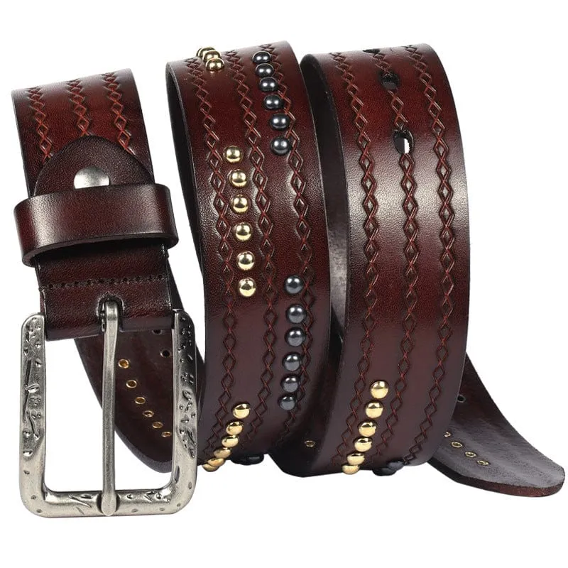 Men's Gothic Diamond Embossed Studded Belt