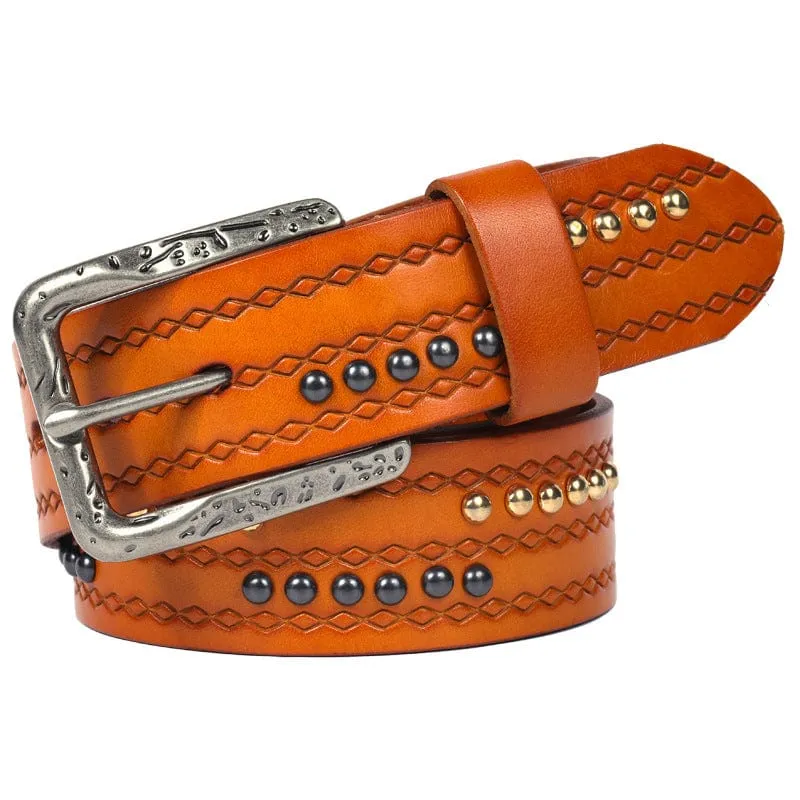 Men's Gothic Diamond Embossed Studded Belt