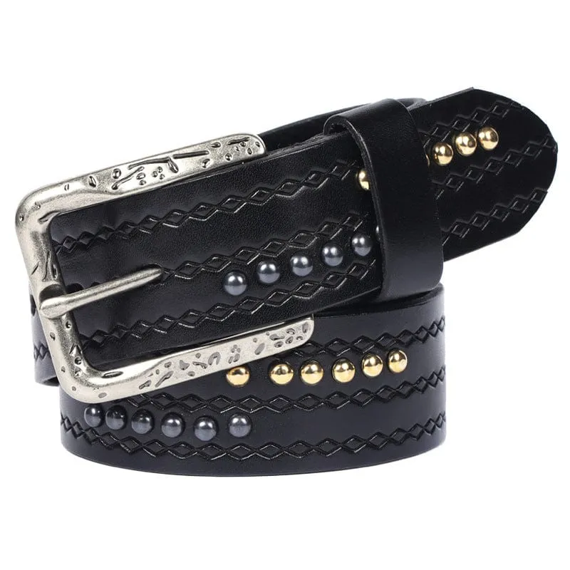 Men's Gothic Diamond Embossed Studded Belt