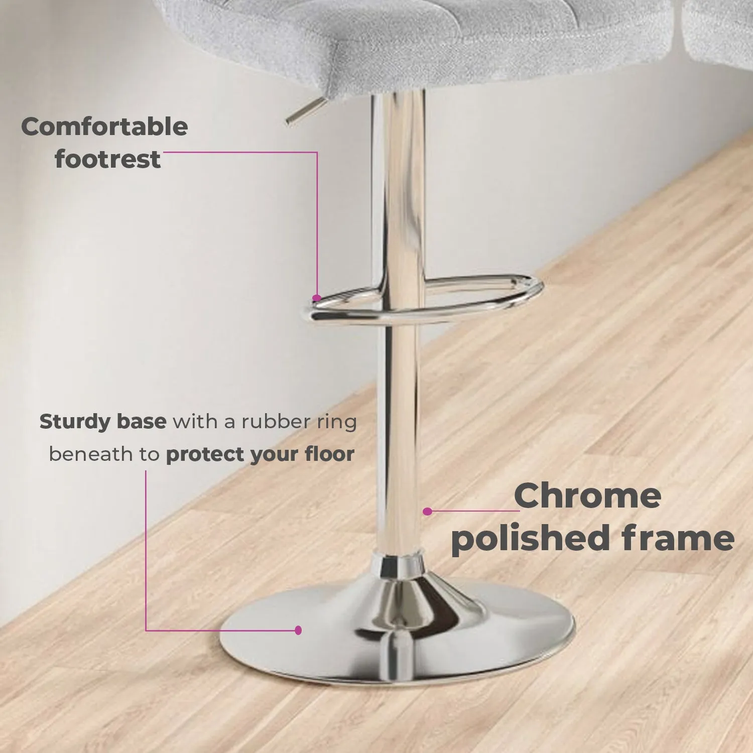 Neo Grey Fabric Cuban Swivel Bar Stool