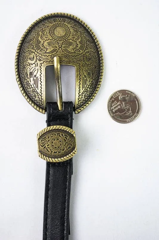 Oval Embossed Vintage Vibes Buckle Belt in Camel or Black