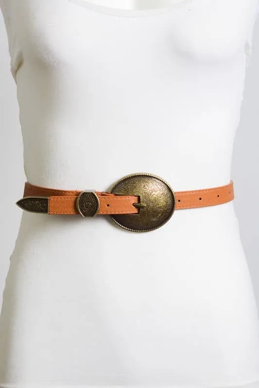 Oval Embossed Vintage Vibes Buckle Belt in Camel or Black