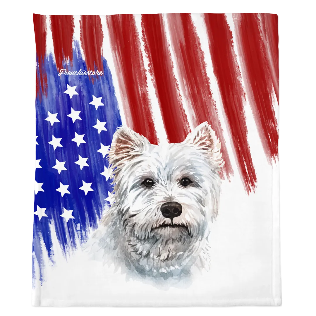 Patriotic West Highland White Terrier Blanket | American dog in Watercolors