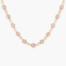Petal Floral CZ Silver Long Necklace