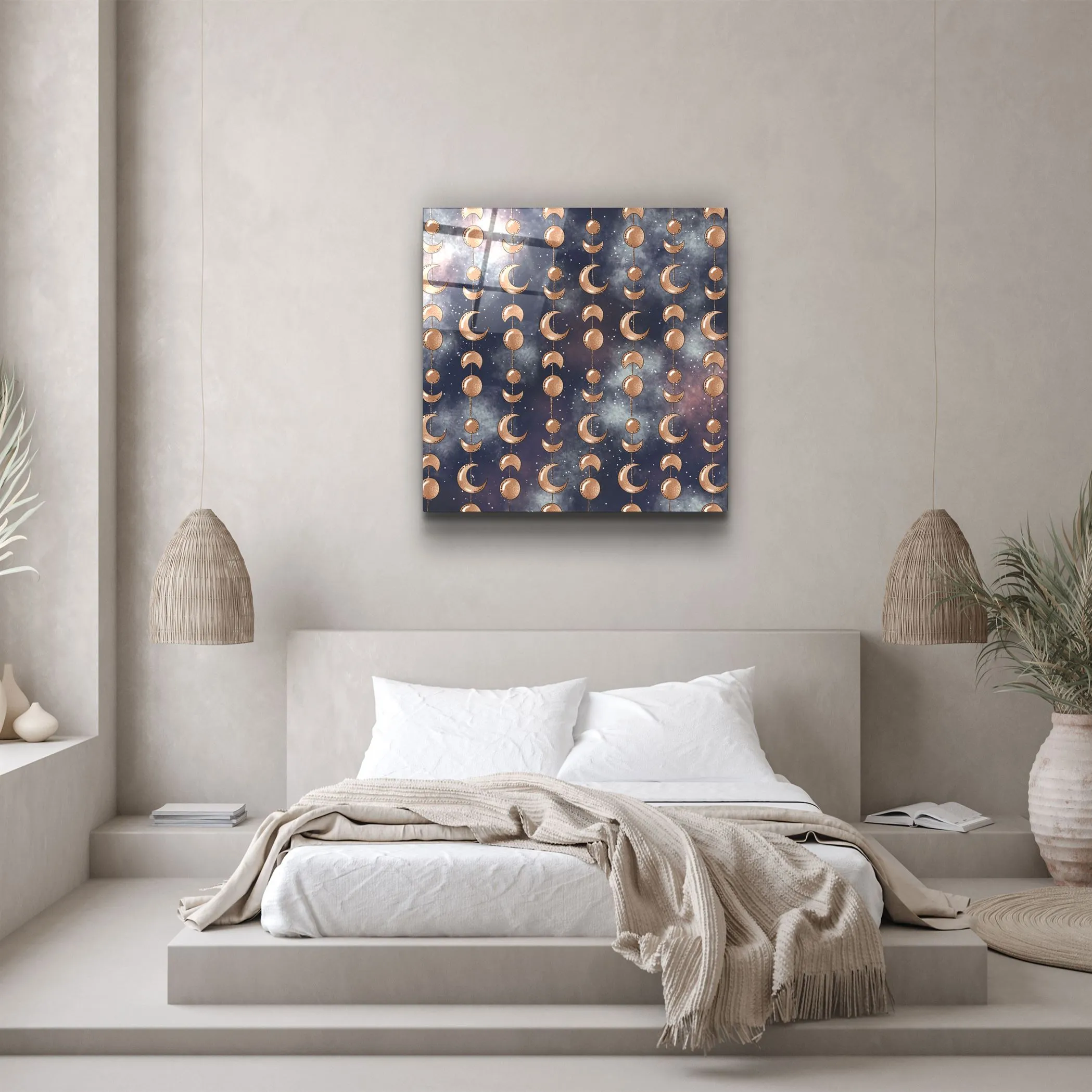 ."Moon Drops Gray". Glass Wall Art