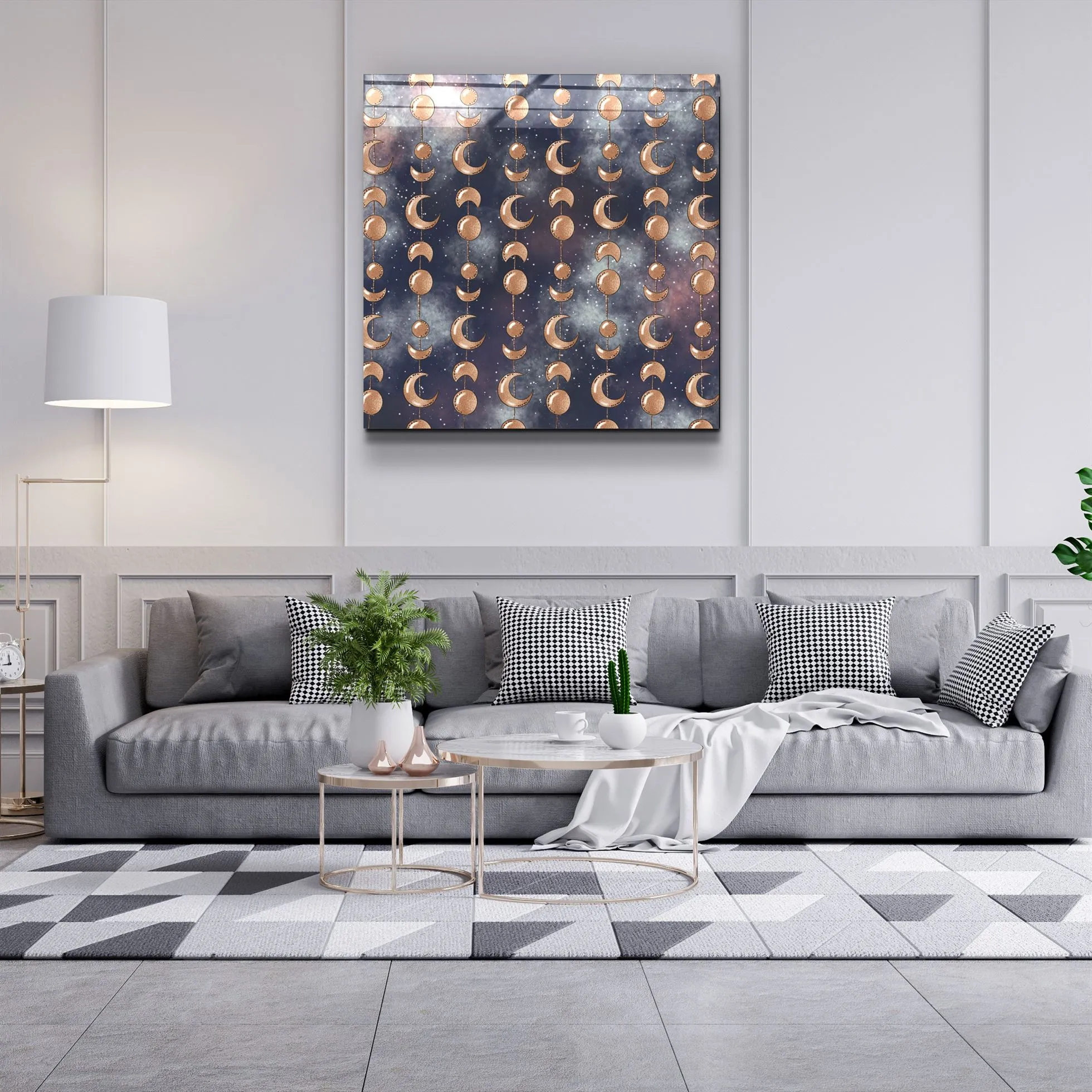 ."Moon Drops Gray". Glass Wall Art