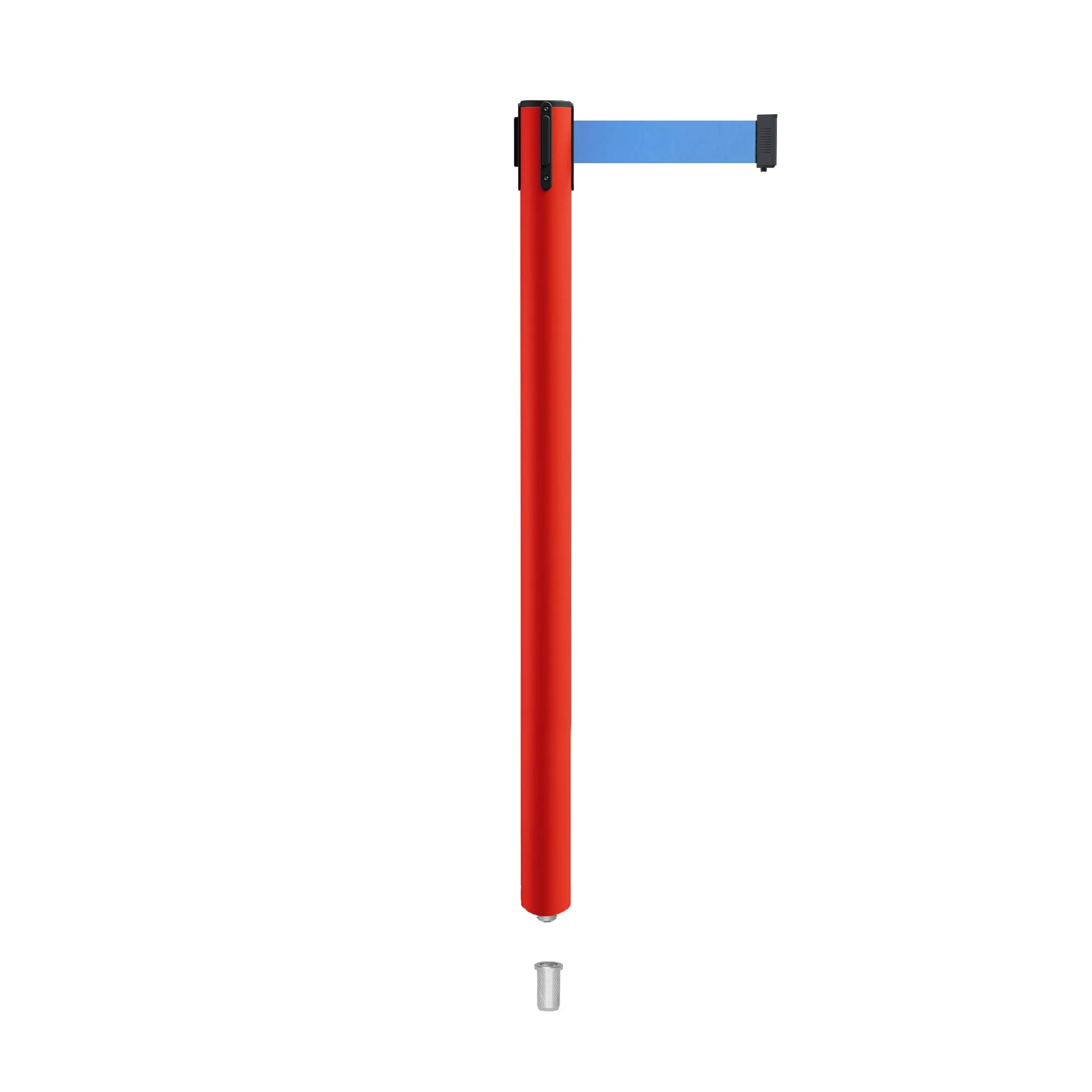 Retractable Belt Barrier Stanchion, Mini Socket Base, Red Post, 7.5 ft Belt - Montour Line MSX630SK