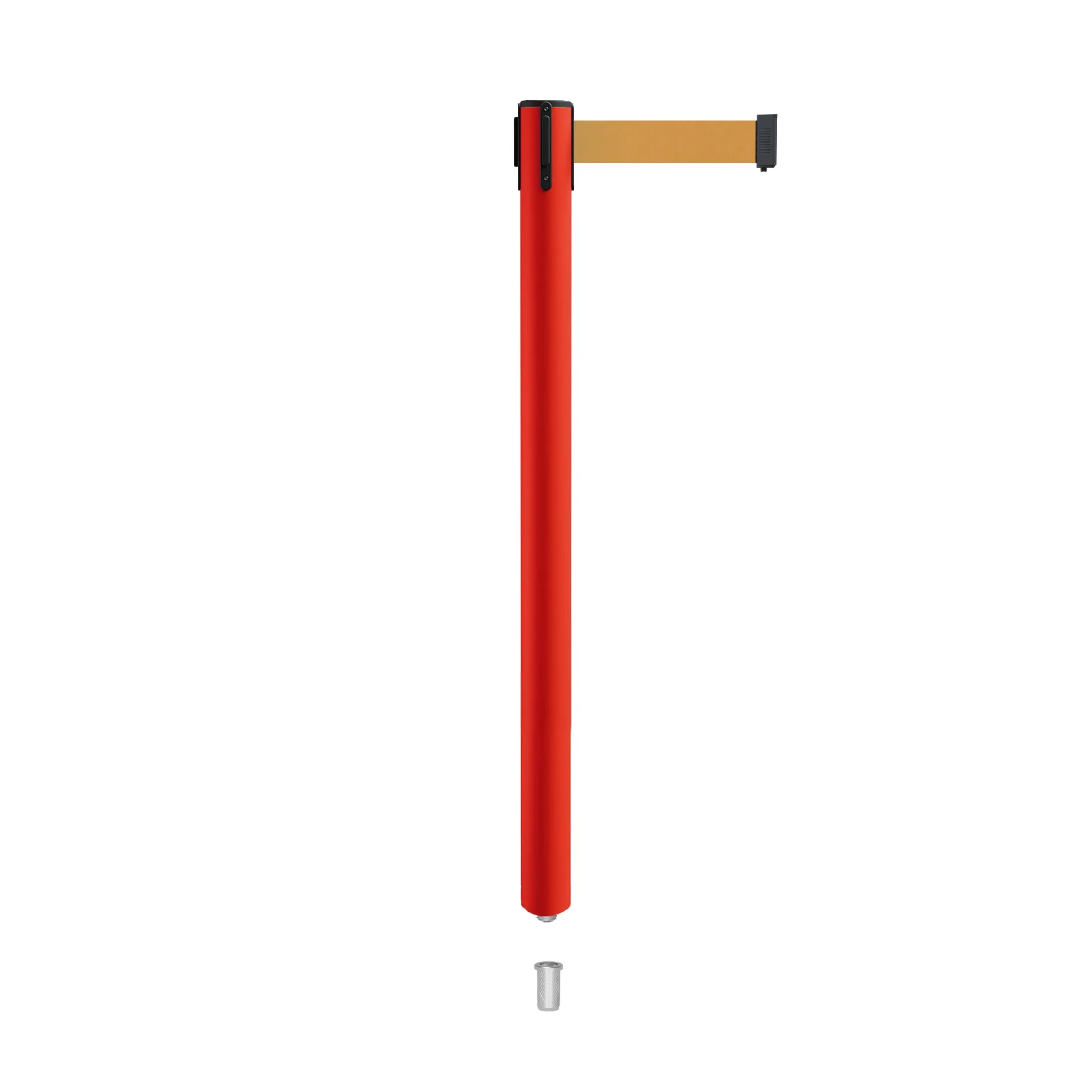 Retractable Belt Barrier Stanchion, Mini Socket Base, Red Post, 7.5 ft Belt - Montour Line MSX630SK