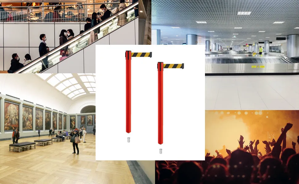 Retractable Belt Barrier Stanchion, Mini Socket Base, Red Post, 7.5 ft Belt - Montour Line MSX630SK