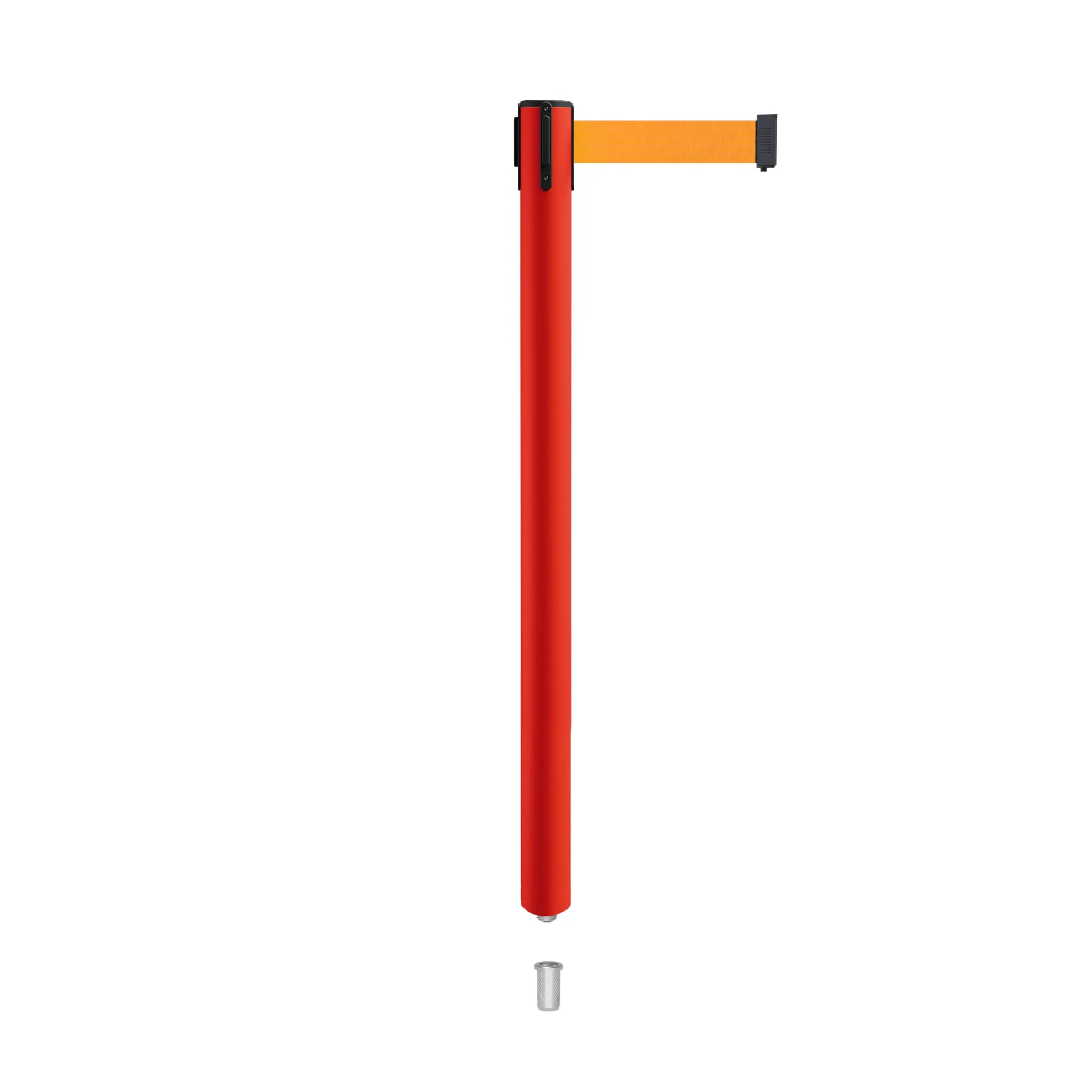 Retractable Belt Barrier Stanchion, Mini Socket Base, Red Post, 7.5 ft Belt - Montour Line MSX630SK