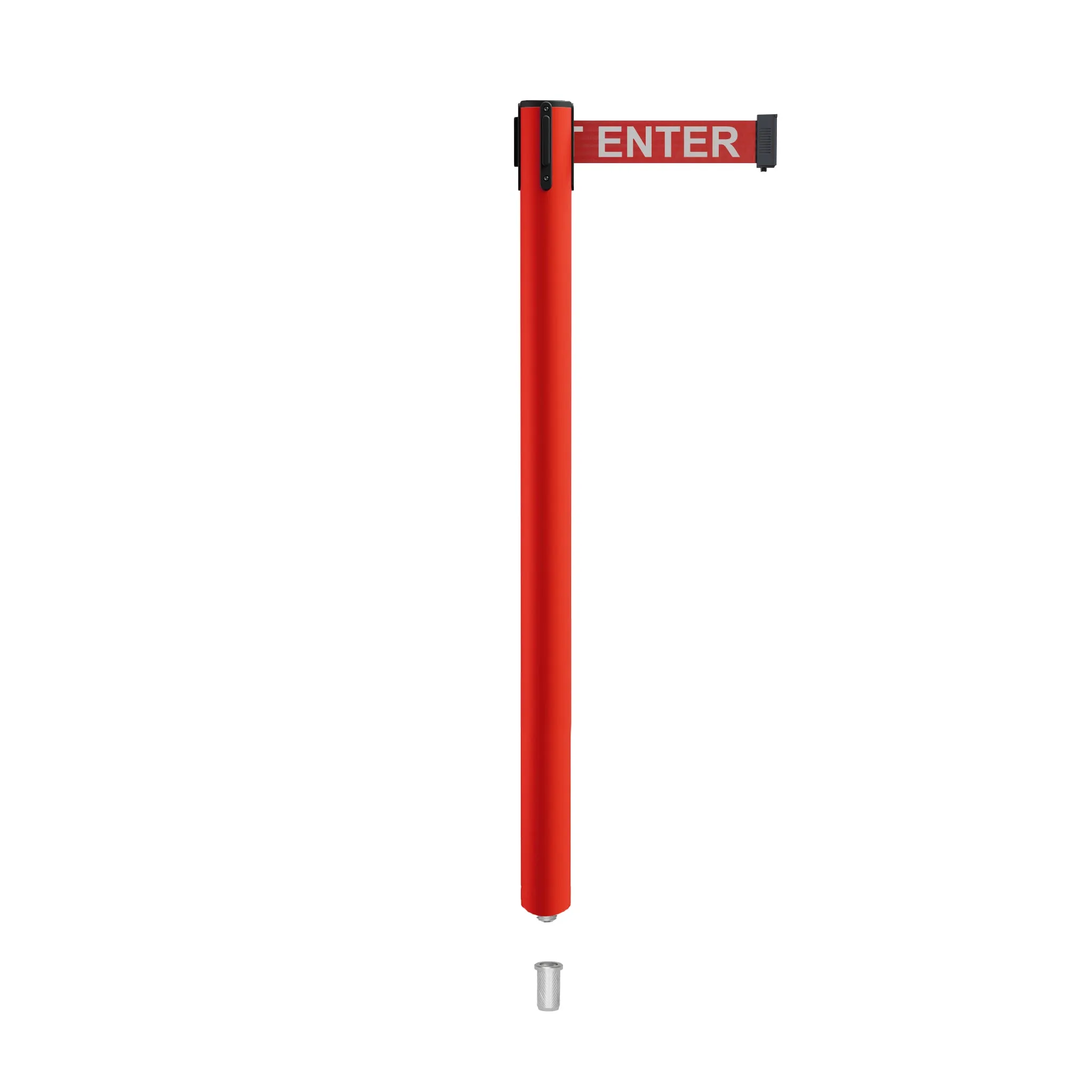 Retractable Belt Barrier Stanchion, Mini Socket Base, Red Post, 7.5 ft Belt - Montour Line MSX630SK