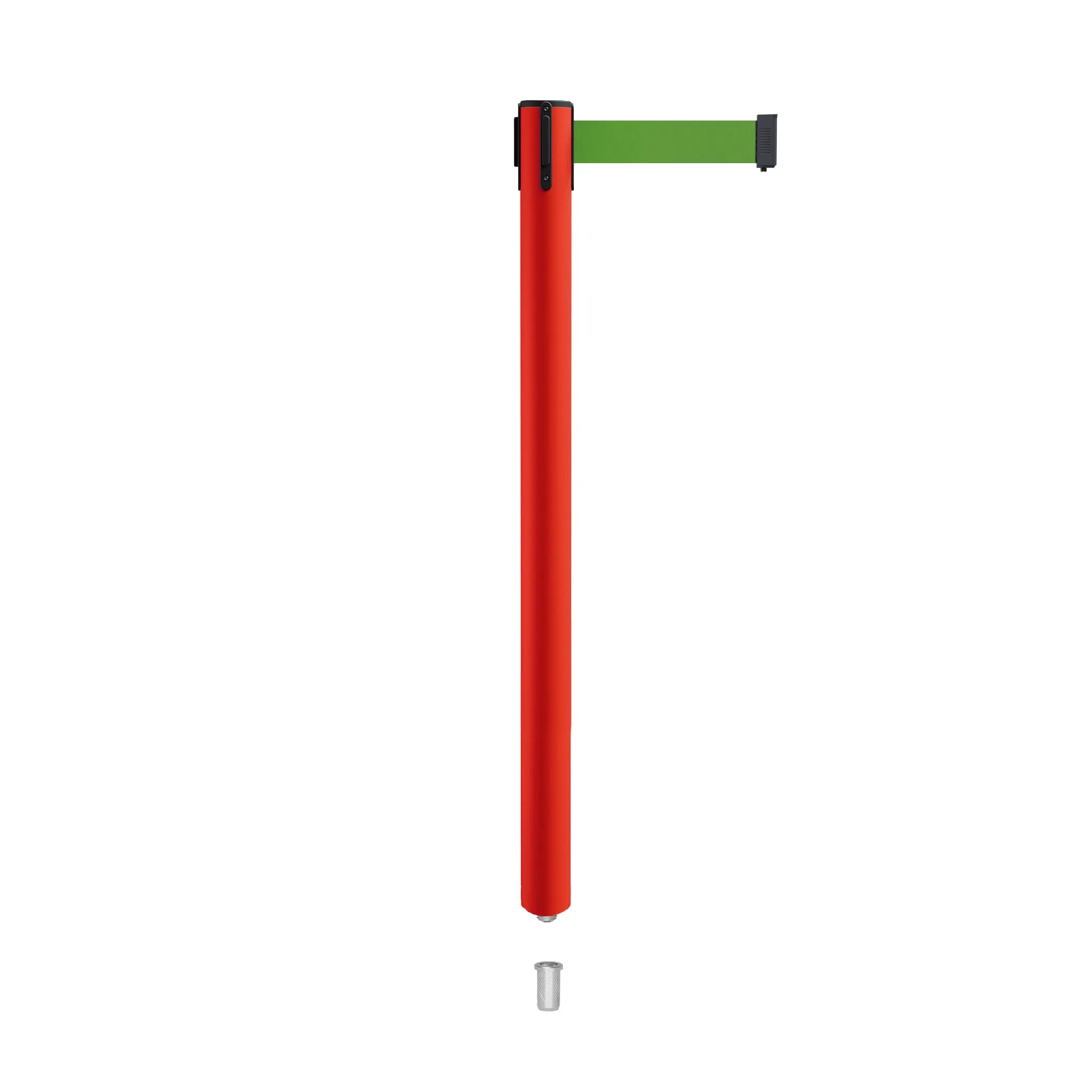 Retractable Belt Barrier Stanchion, Mini Socket Base, Red Post, 7.5 ft Belt - Montour Line MSX630SK