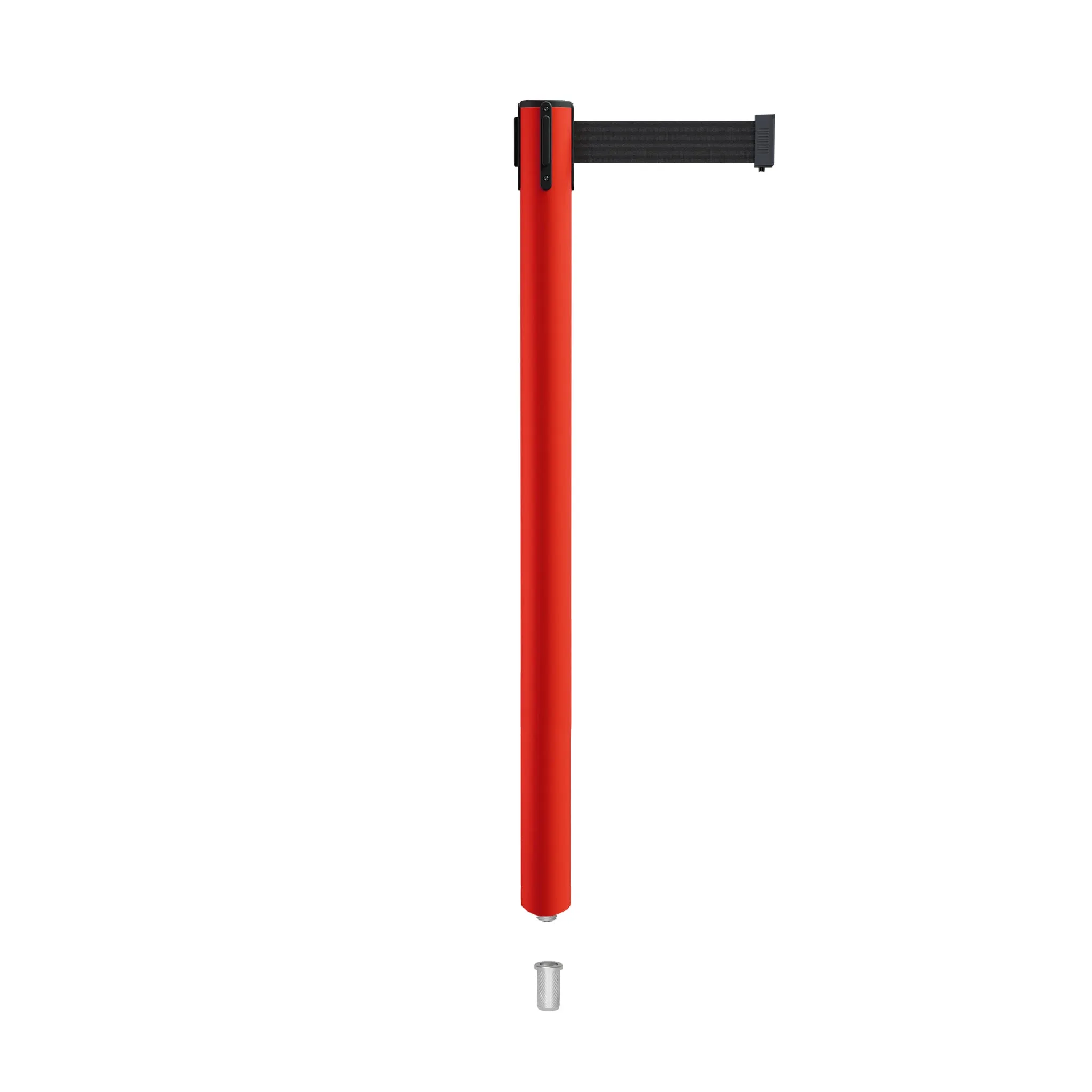 Retractable Belt Barrier Stanchion, Mini Socket Base, Red Post, 7.5 ft Belt - Montour Line MSX630SK