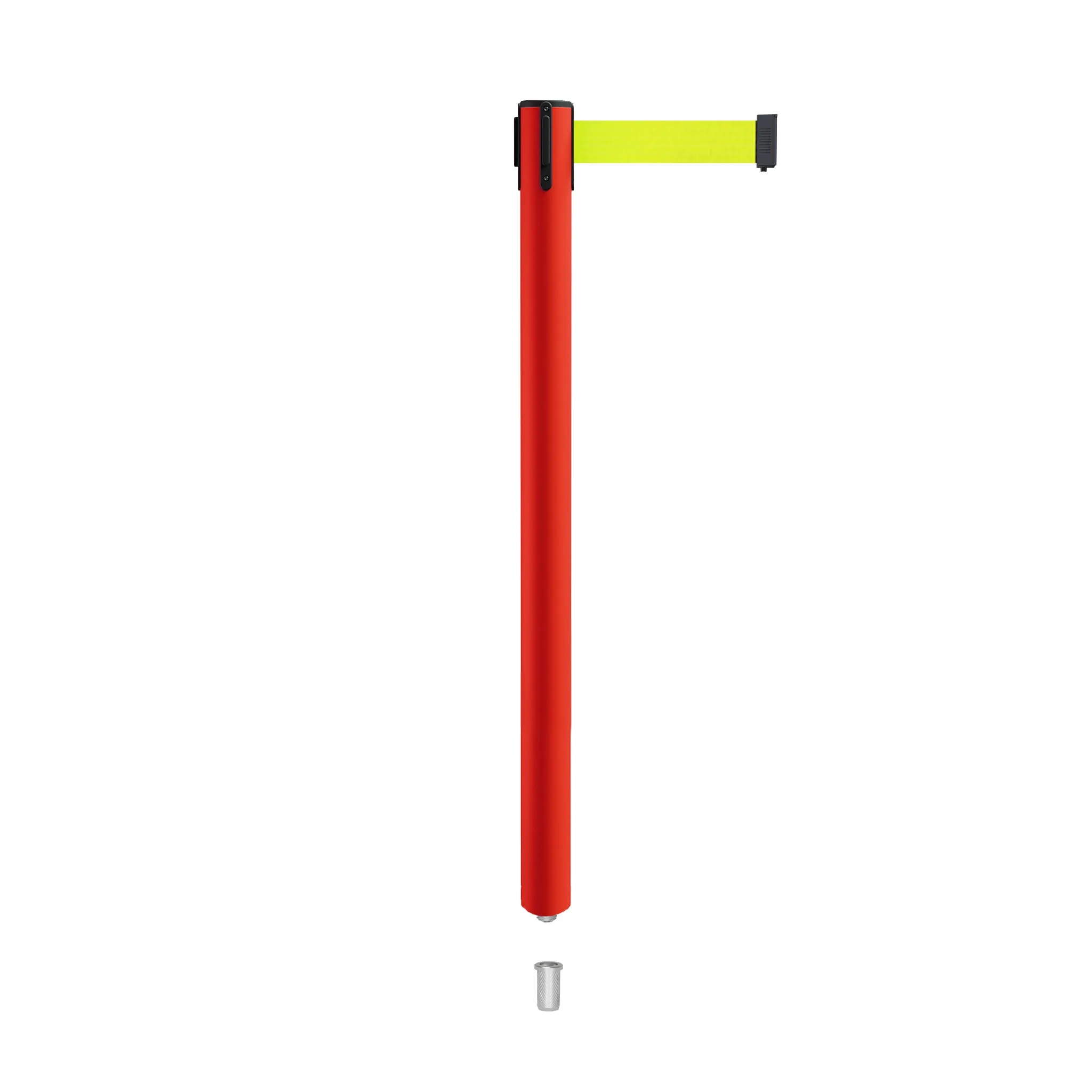 Retractable Belt Barrier Stanchion, Mini Socket Base, Red Post, 7.5 ft Belt - Montour Line MSX630SK