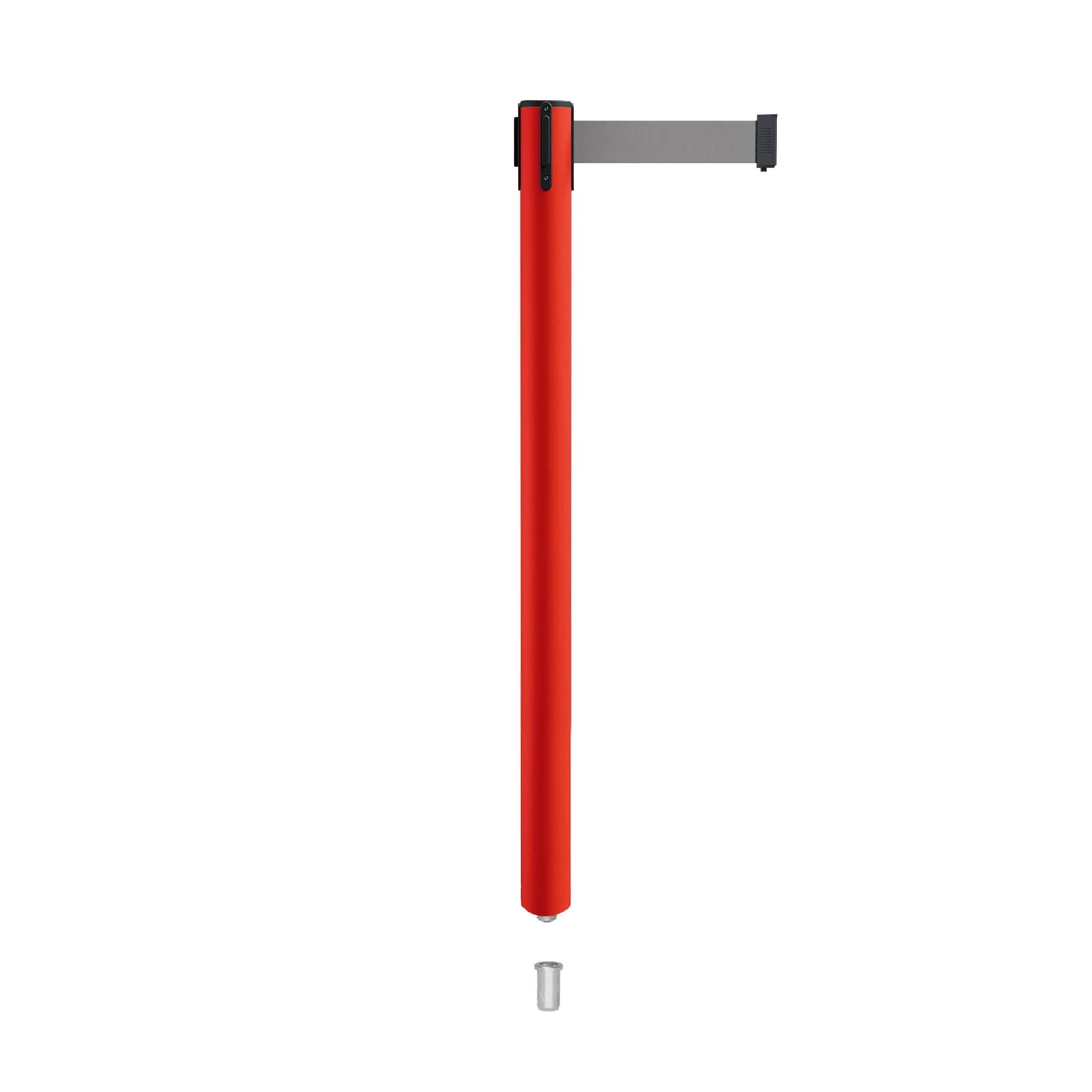 Retractable Belt Barrier Stanchion, Mini Socket Base, Red Post, 7.5 ft Belt - Montour Line MSX630SK