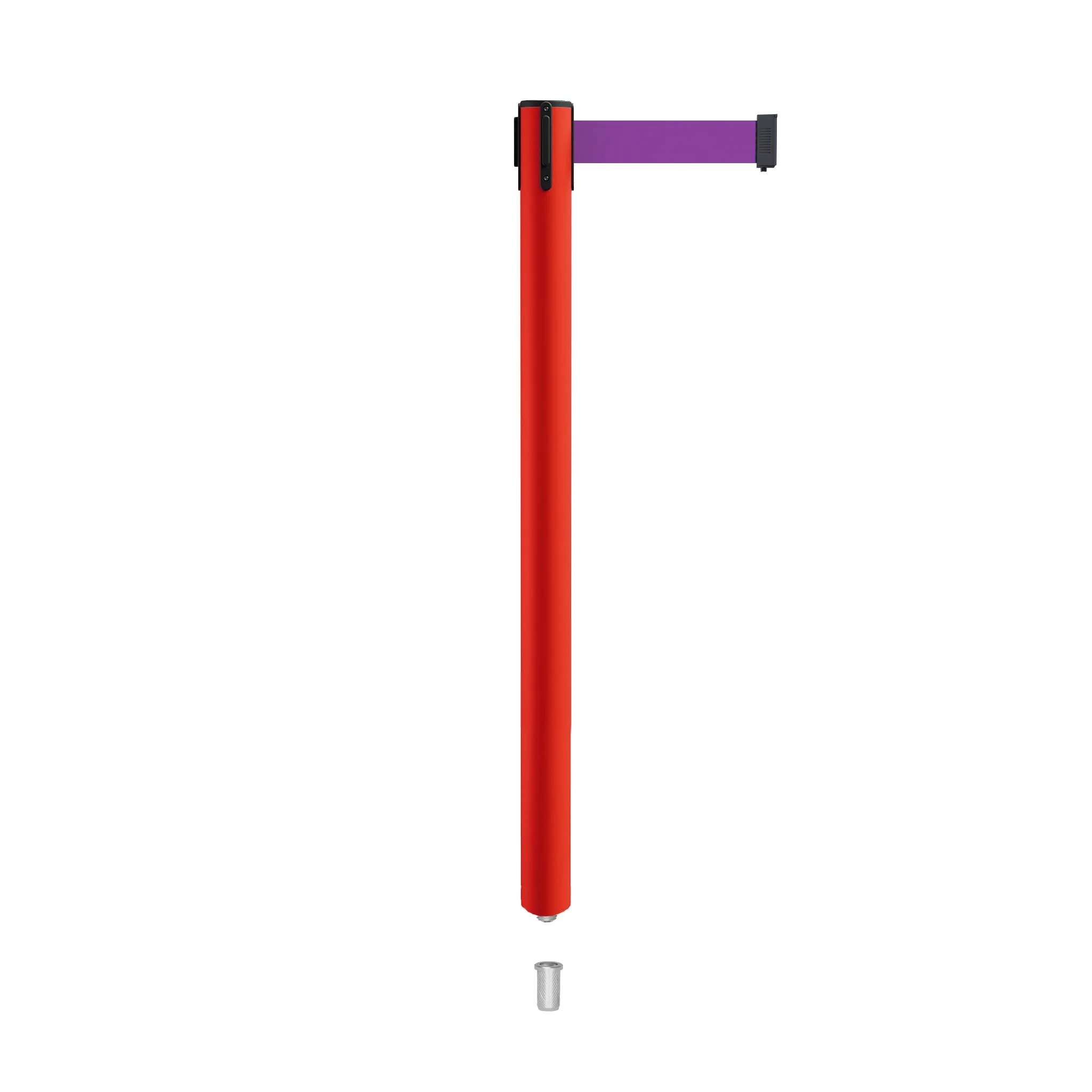 Retractable Belt Barrier Stanchion, Mini Socket Base, Red Post, 7.5 ft Belt - Montour Line MSX630SK
