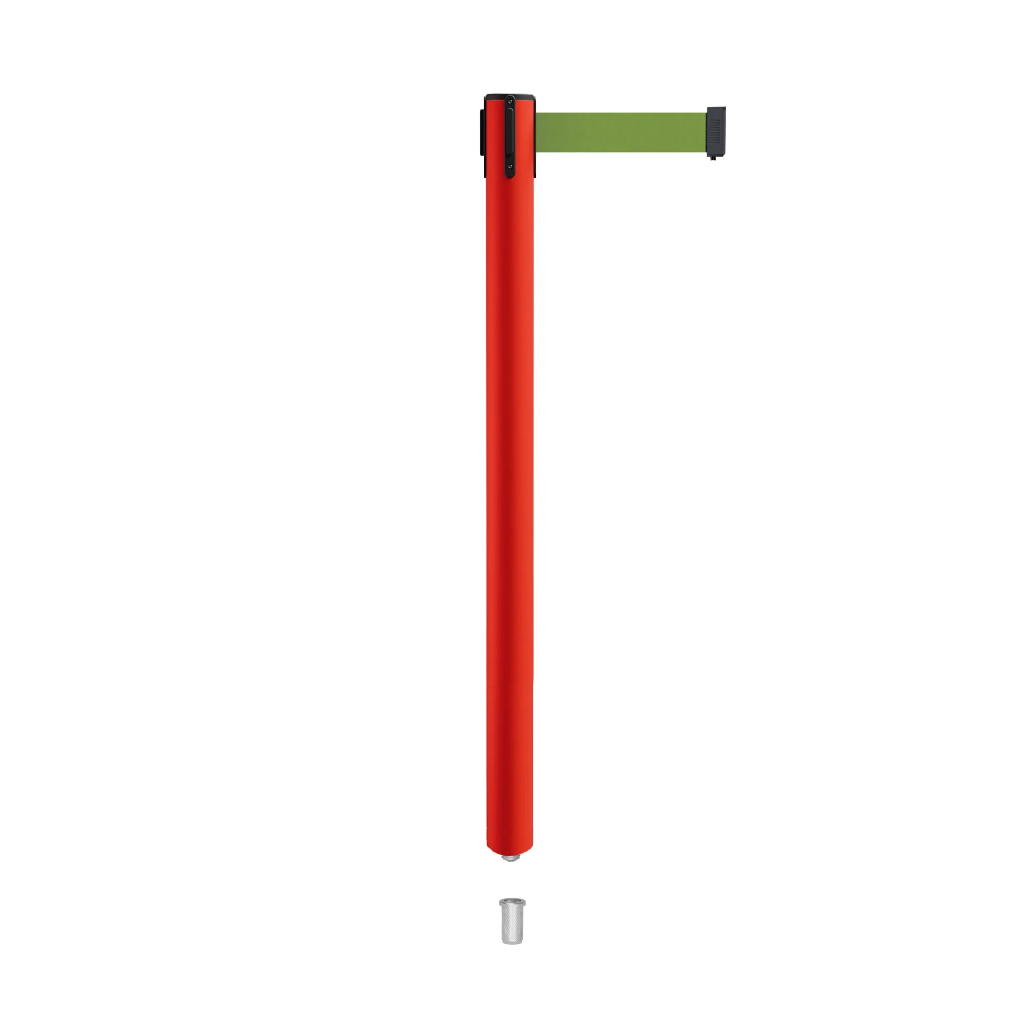 Retractable Belt Barrier Stanchion, Mini Socket Base, Red Post, 7.5 ft Belt - Montour Line MSX630SK