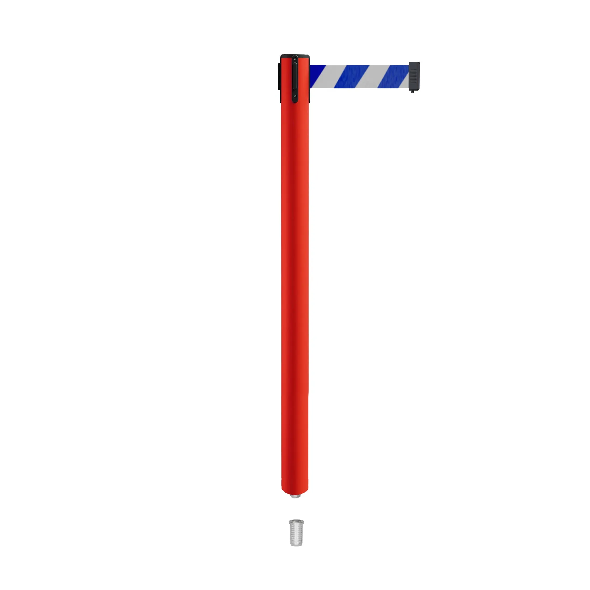 Retractable Belt Barrier Stanchion, Mini Socket Base, Red Post, 7.5 ft Belt - Montour Line MSX630SK