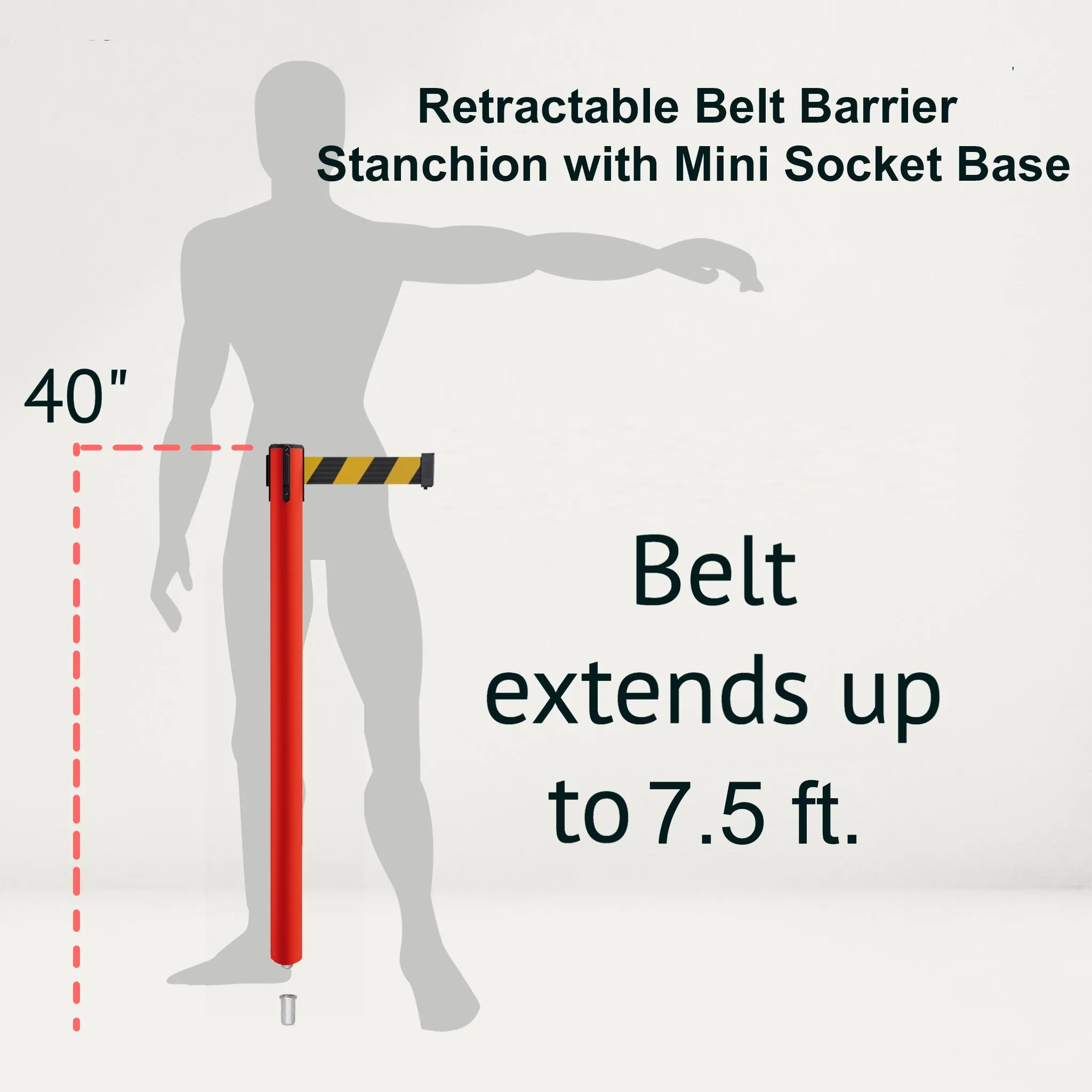 Retractable Belt Barrier Stanchion, Mini Socket Base, Red Post, 7.5 ft Belt - Montour Line MSX630SK