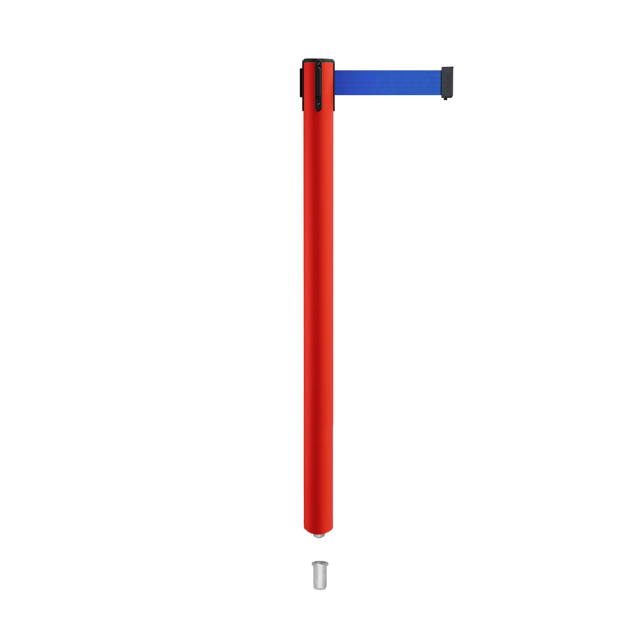 Retractable Belt Barrier Stanchion, Mini Socket Base, Red Post, 7.5 ft Belt - Montour Line MSX630SK