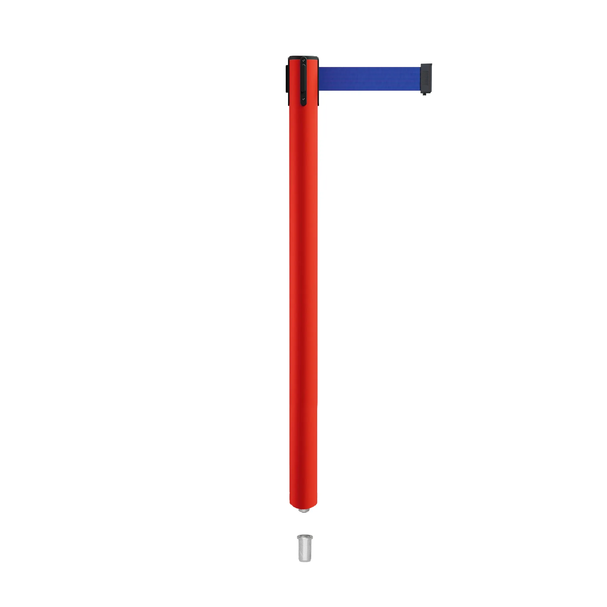 Retractable Belt Barrier Stanchion, Mini Socket Base, Red Post, 7.5 ft Belt - Montour Line MSX630SK