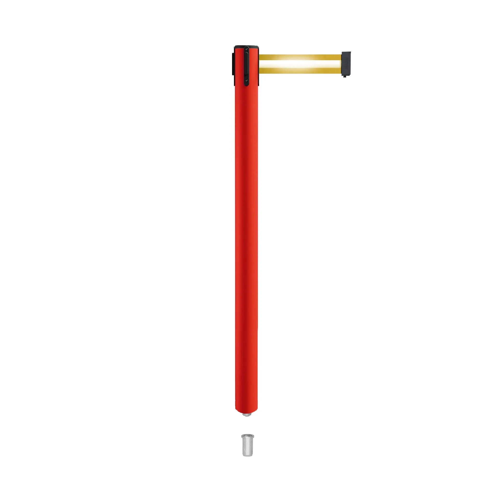 Retractable Belt Barrier Stanchion, Mini Socket Base, Red Post, 7.5 ft Belt - Montour Line MSX630SK