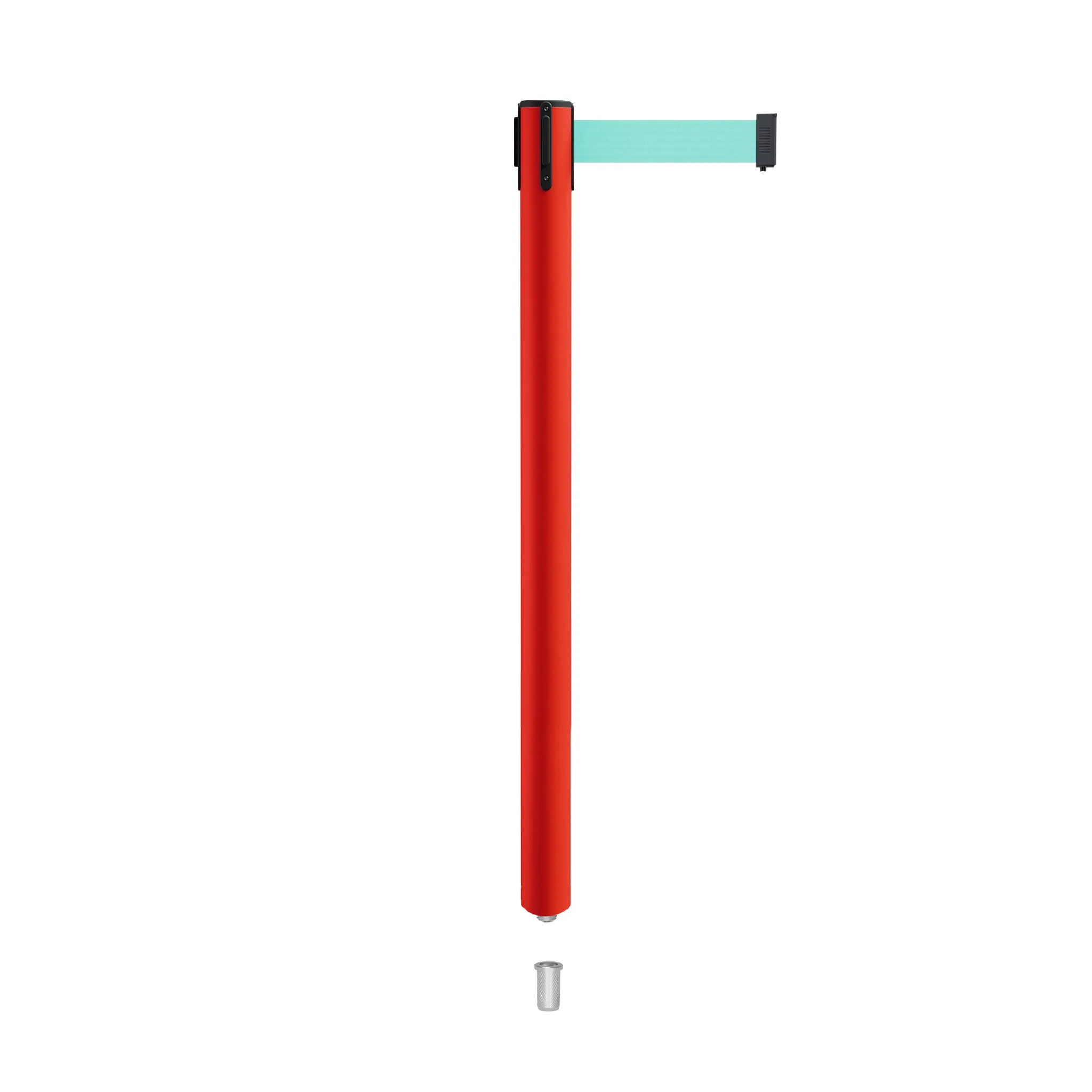 Retractable Belt Barrier Stanchion, Mini Socket Base, Red Post, 7.5 ft Belt - Montour Line MSX630SK