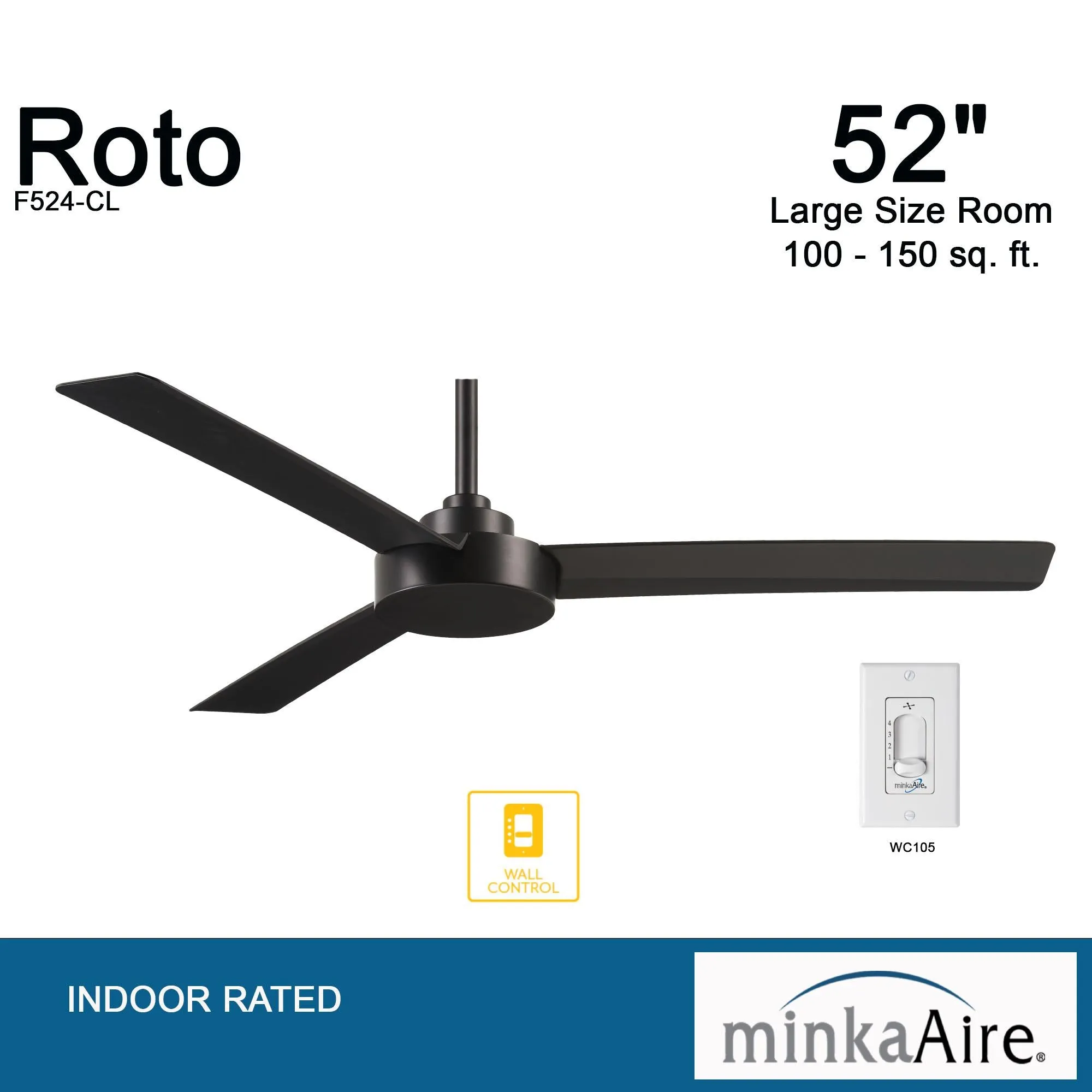Roto 52" Coal Ceiling Fan with Wall Control