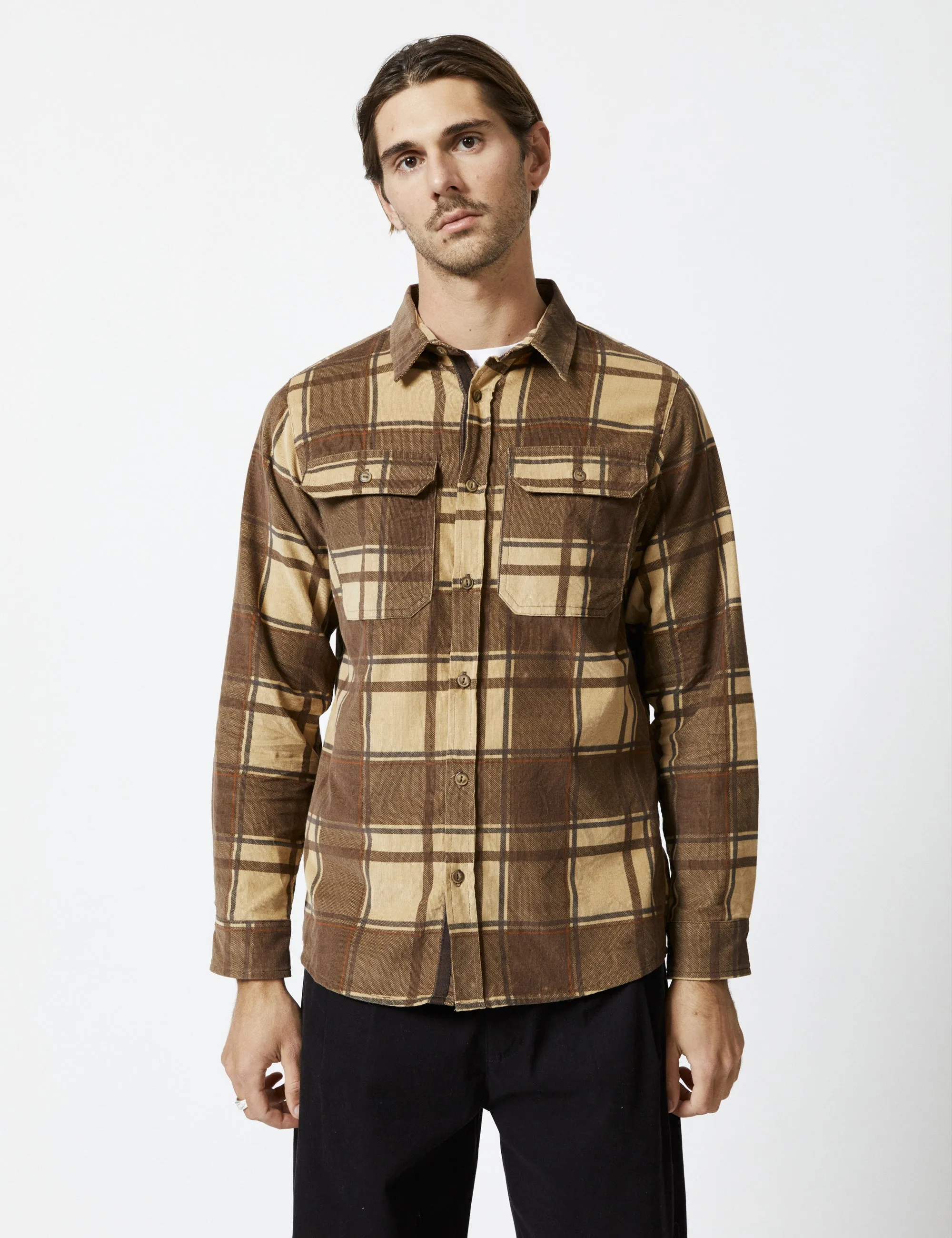 Sawyer Cord Longsleeve Shirt - Cocoa Check